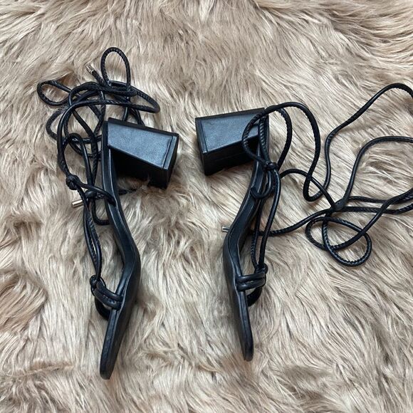 Dearuser Square Open Toe Lace up Wrap Chunky High Heels Strappy Block Sandals - Picture 6 of 13